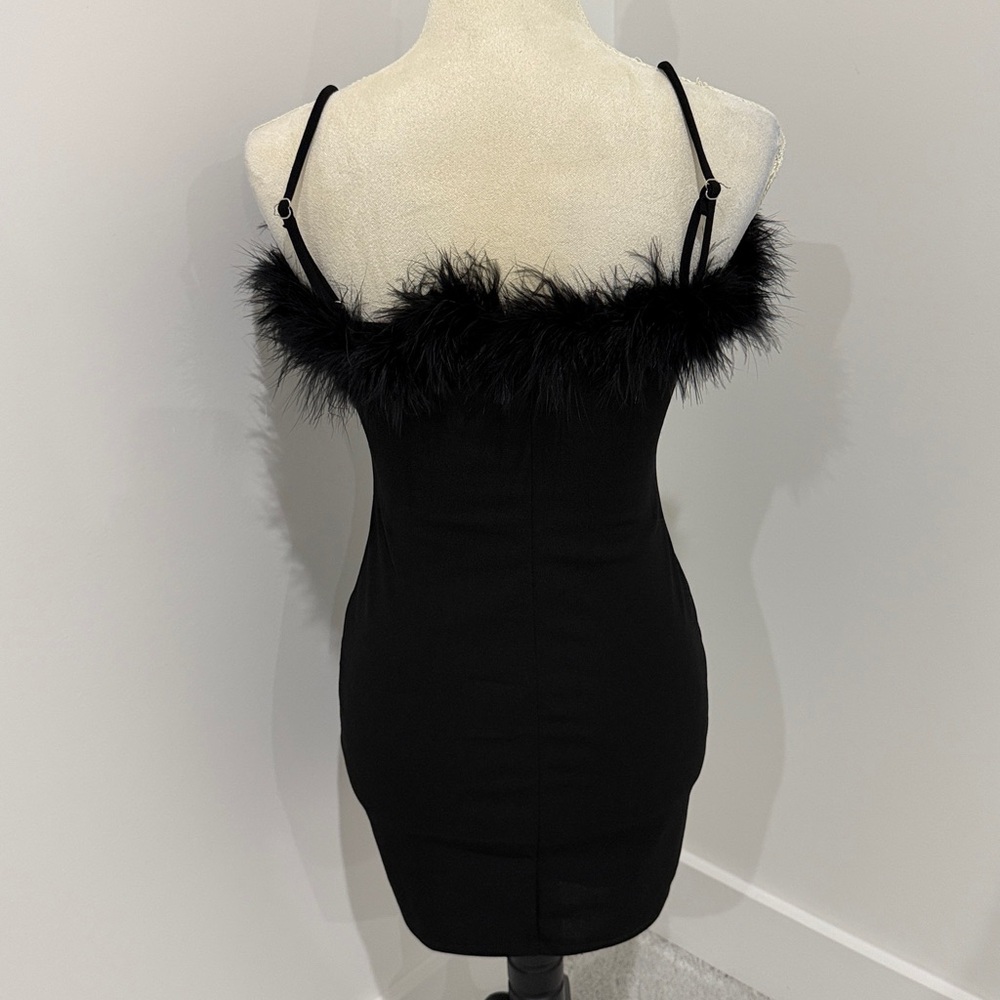 Black Mini Dress with Feather Detail - Picture 3 of 11